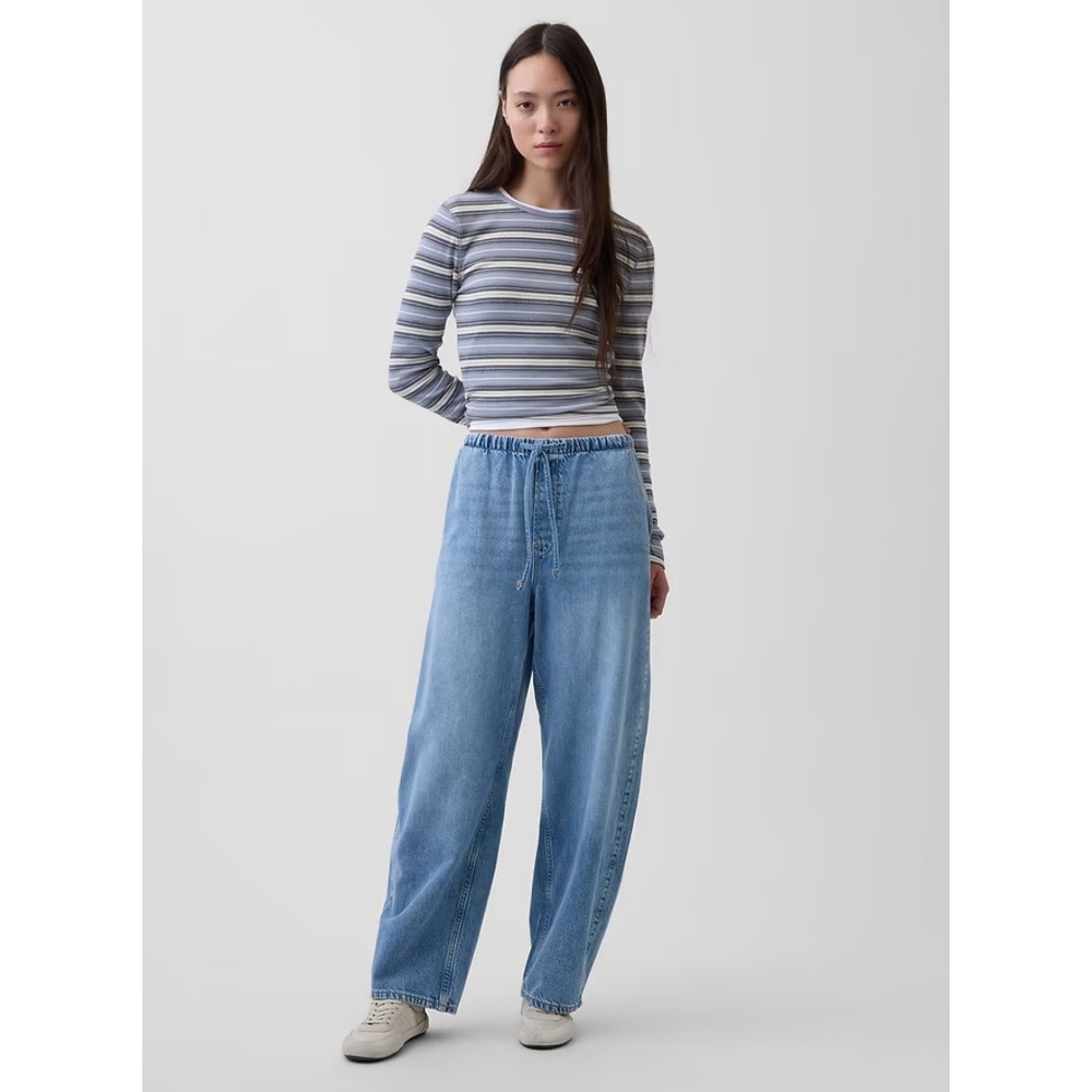 NEW GAP Ultrasoft Denim Pull-On Barrel Jeans Medium Tall Light Wash Blue